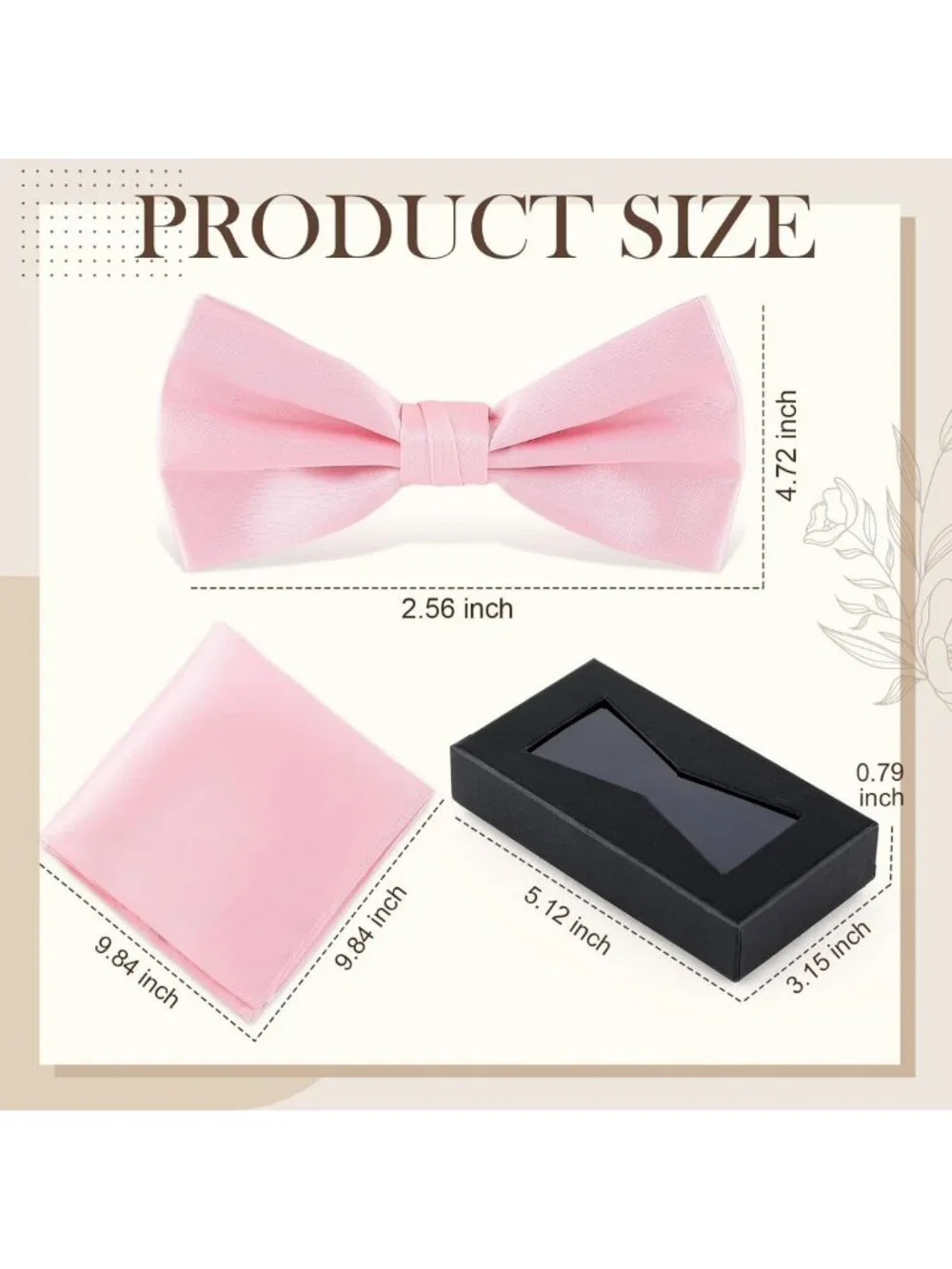 Elegant Pink Bow Tie & Pocket Square Set for Men - Pre-Tied, Gift Boxed, Wedding